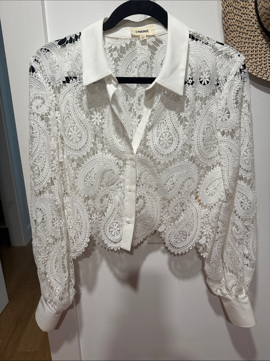 L'agence White Paisley Lace Button-Front Collared Blouse